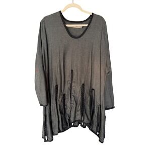 Cynthia Ashby Asymmetrical Tunic Top Gray Open Herringbone Cotton Beach Cruise M